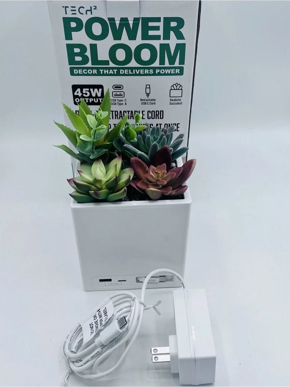 Tech² Power Bloom 45W Succulent Plant Fast Charging POWER BLOOM Station USB C&A